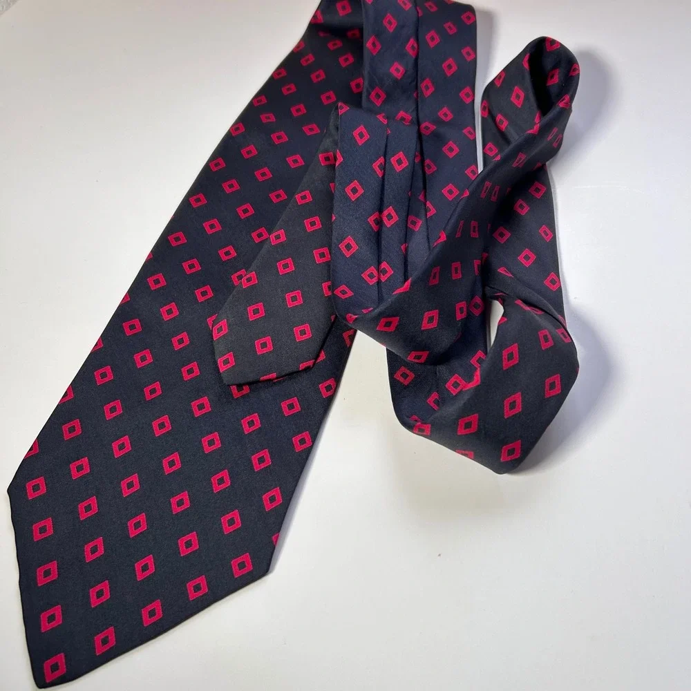 Vintage John Weitz Silk Tie Navy Red Geometric‎ Square Retro Wide 4.5